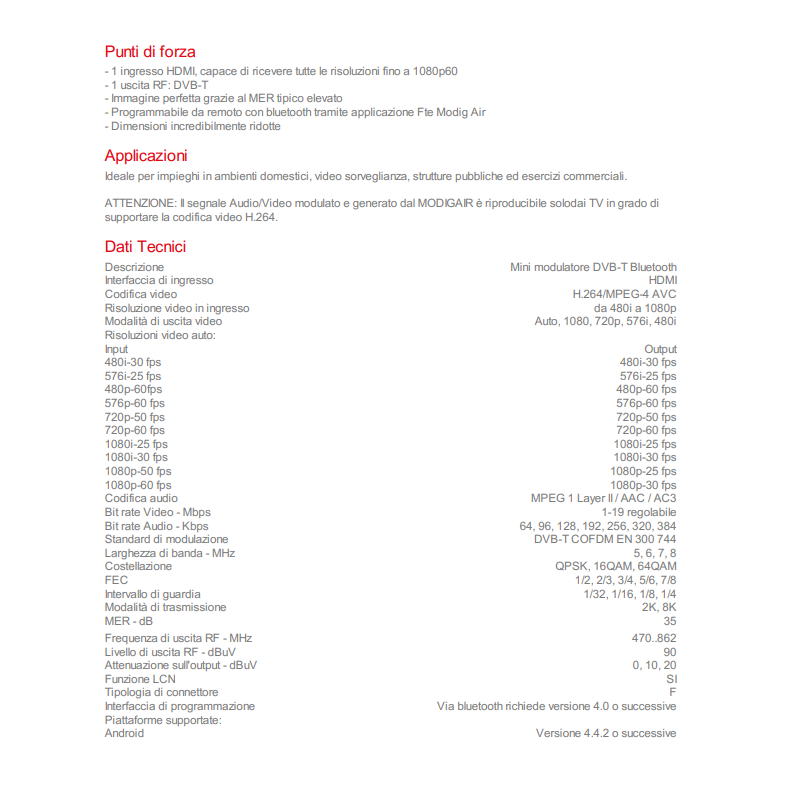 Audio modulador de Video FTE y BUCLE de entrada de HDMI a la DVB-T MOD200HD