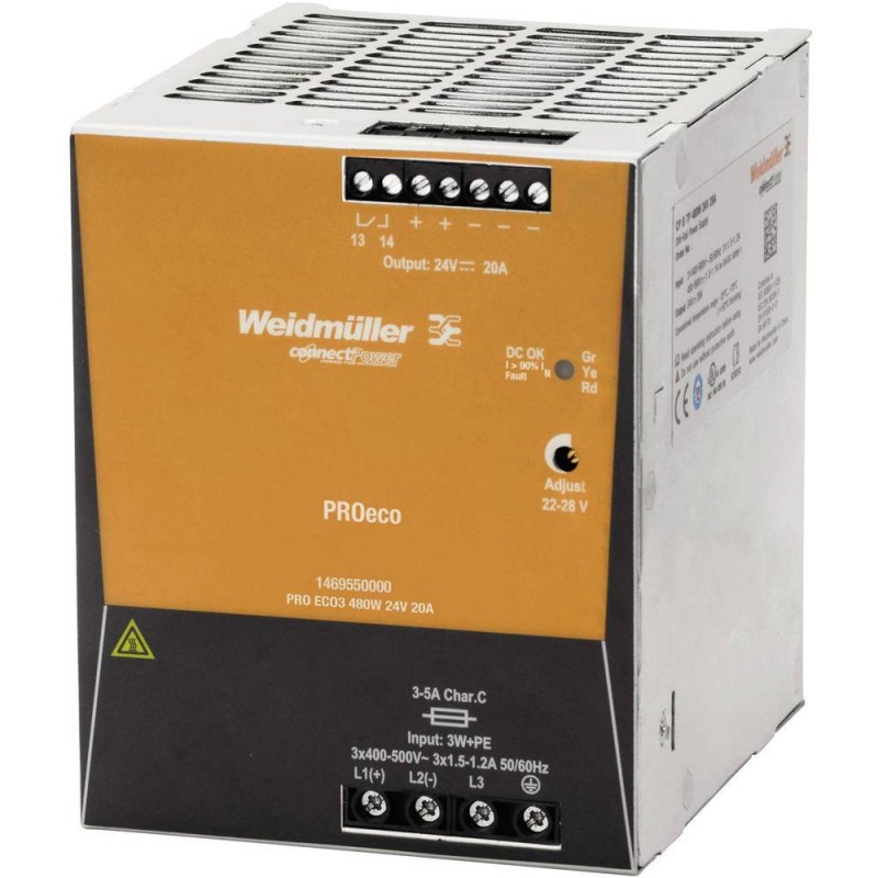 Weidmuller PRO ECO switching power supply 480W 24VDC 20A 1469550000