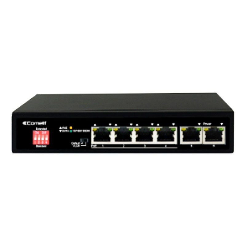 Conmutador de red Comelit 4 puertos PoE + 2 uplinks gigabit, con el IPSWP06N01A