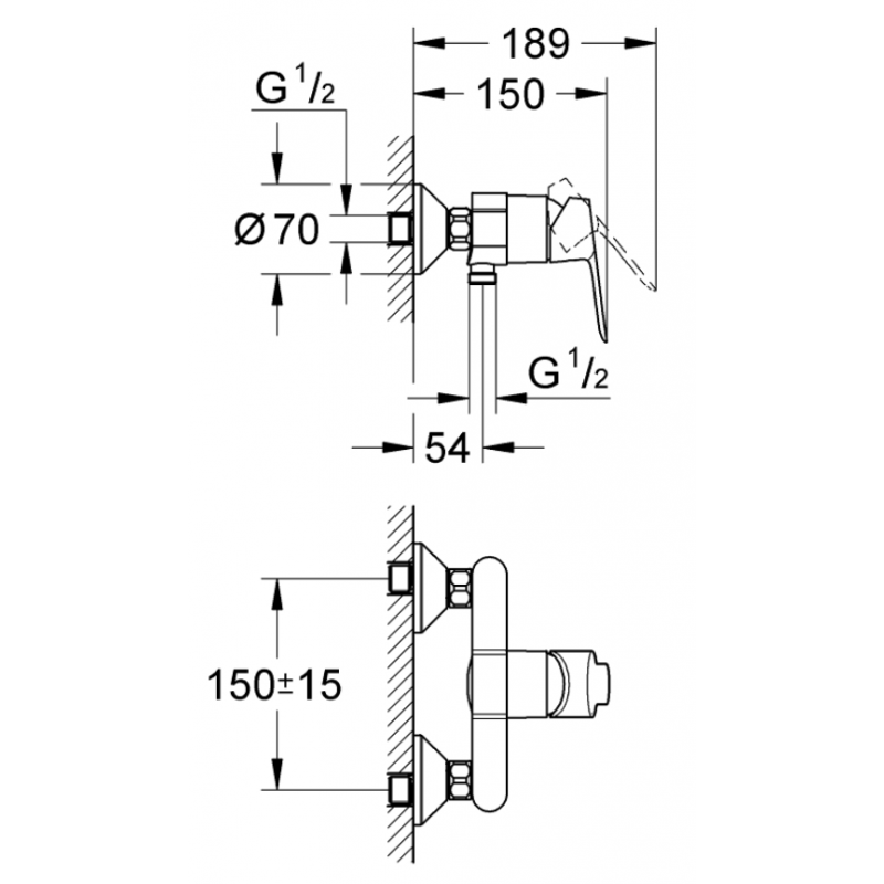 Mischbatterie für Dusche Grohe BAUEDGE an der wand, Verchromt 23333000